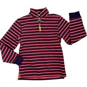 Mini Boden Pullover Sweatshirt navy/red stripe 1/4 zip size 7-8 Years